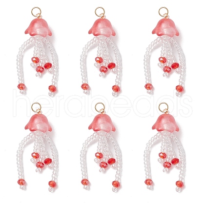 Glass Seed Beaded Jellyfish Pendants PALLOY-MZ00707-02-1