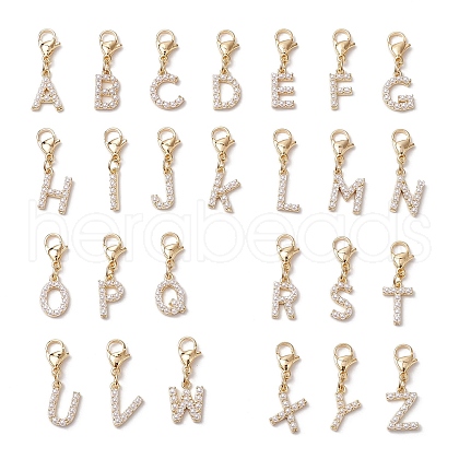 26Pcs 26 Styles Brass & Plastic 
Imitation Pearl Pendant Decorations HJEW-JM03174-1