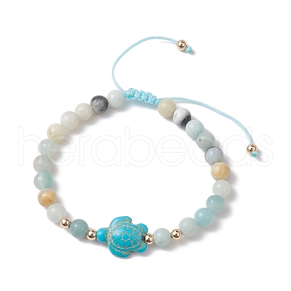 Natural Flower Amazonite Round Beaded Braided Bead Bracelets BJEW-JB10692-04-1