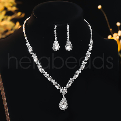 Teardrop Alloy with Rhinestone Pendant Necklace & Stud Earring FS-WG00EC8-04-1