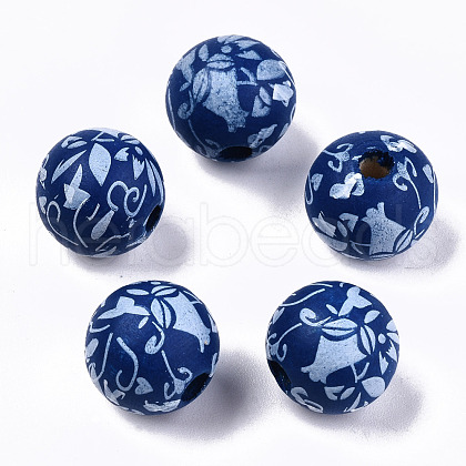 Printed Natural Wooden Beads WOOD-R270-11A-1