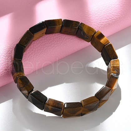 Sqaure Natural Tiger Eye Beads Stretch Bracelets for Women Men BJEW-C097-06Q-1