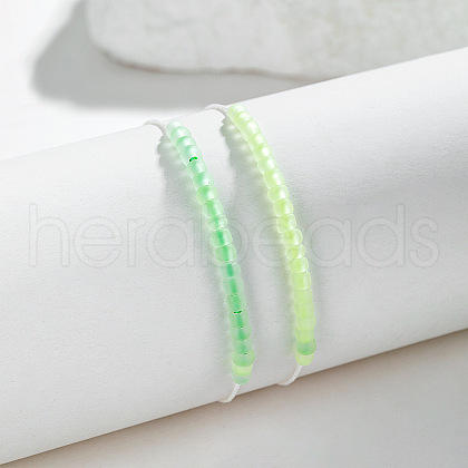 2Pcs Luminous & Frosted Resin Rondelle Seed Beaded Braided Bead Bracelets WG9F4E8-02-1
