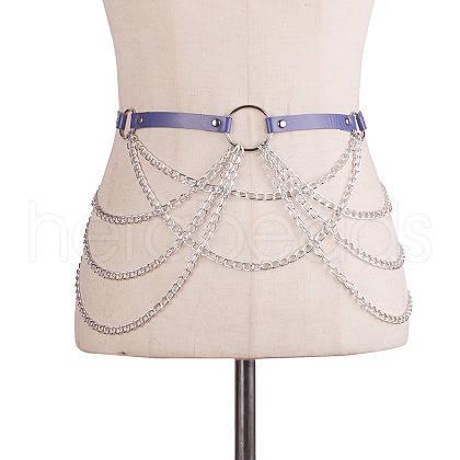 Imitation Leather Alloy Curb Chain Tassel Waist Chains FS-WGF81BE-06-1