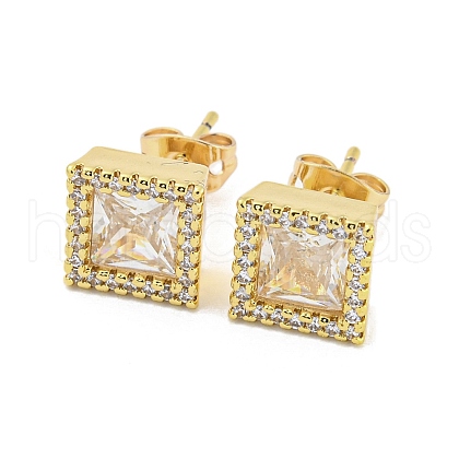 Brass Micro Pave Cubic Zirconia Ear Studs EJEW-P261-33G-1