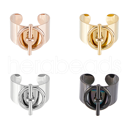 FIBLOOM 4Pcs 4 Colors Stainless Steel Toggle Clasps Shape Open Cuff Rings Set for Lover RJEW-FI0001-18-1