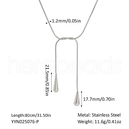 Fashionable Adjustable Stainless Steel Round Snake Chain Teardrop Lariat Necklaces for Women QB5670-2-1