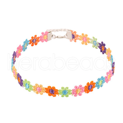 Polyester Flower Lace Choker Necklaces with Alloy Clasps FS-WGF3ED2-02-1