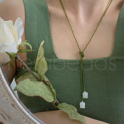 Glass Seed Beaded Lariat Necklaces with Flower VX1861-1