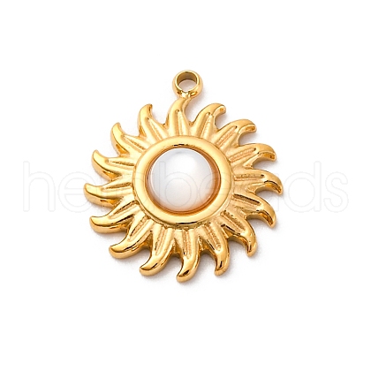 304 Stainless Steel Pave Natural Shell Sun Charms STAS-I331-31G-1