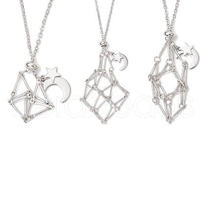 3Pcs 3 Styles 304 Stainless Steel Empty Macrame Pouch Star Moon Pendant Cable Chain Necklace Making NJEW-JN05281-1