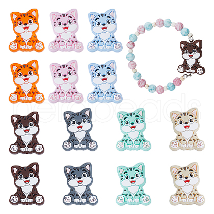 DICOSMETIC 14Pcs 7 Colors Cat Silicone Focal Beads SIL-DC0001-56-1