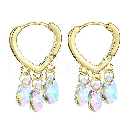 Brass Hoop Earrings with Glass Teardrop Charms EJEW-JE05396-1