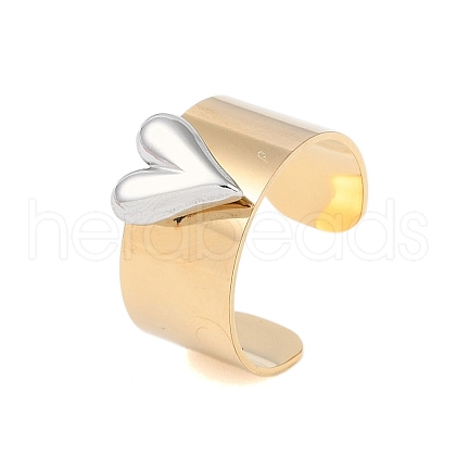 304 Stainless Steel Heart Open Cuff Rings RJEW-C095-04G-1