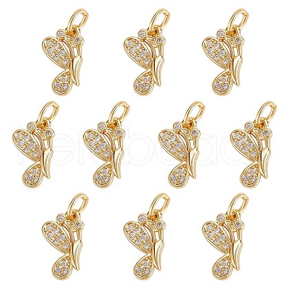 10Pcs Brass Micro Pave Clear Cubic Zirconia Pendants KK-SZ0001-90-1