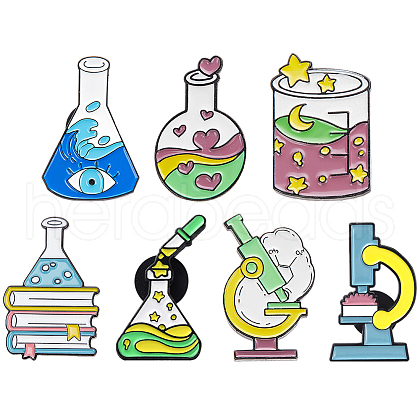 SUNNYCLUE 7Pcs 7 Styles Chemical Theme Enamel Pins JEWB-SC0001-46-1