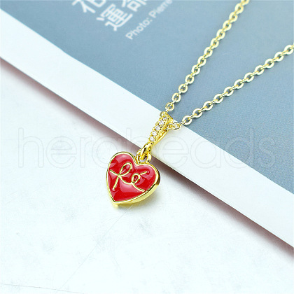 Brass Enamel Faith Fe Heart Pendant Necklaces with Clear Cubic Zirconia for Women FS-WGC0F61-01-1