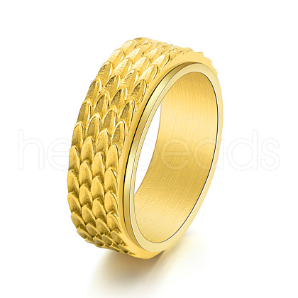 Grooved Feather Stainless Steel Rotating Finger Ring PW-WG72207-13-1