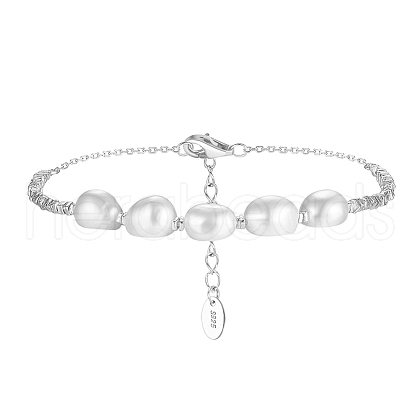 Shell Pearl & 925 Sterling Silver Beaded Bracelets for Women BJEW-G724-03P-1