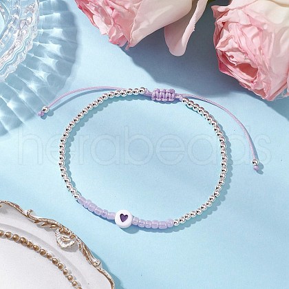 Brass Round Beads Braided Bead Bracelets for Women BJEW-JB11718-06-1