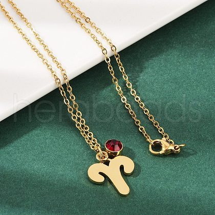 304 Stainless Steel Glass Drill Birth Stone Constellation Pendant Necklaces STAS-D305-08G-A-1
