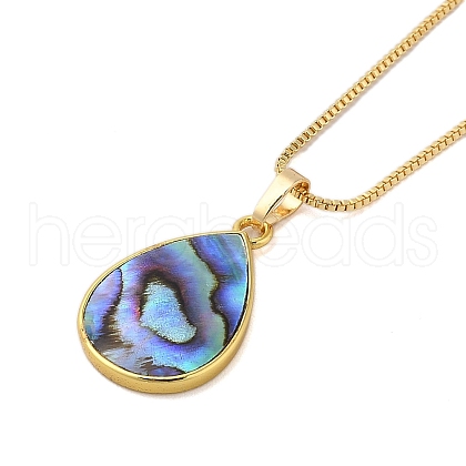 Rack Plating Natural Paua Shell Pendants Necklace NJEW-B104-01I-01G-1