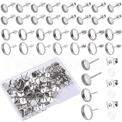 SOFPLATE 80Pcs 4 Style Flat Round 304 Stainless Steel Earring Settings STAS-SP0001-60-1