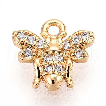 Brass Micro Pave Clear Cubic Zirconia Pendants KK-T075-19G-01-1