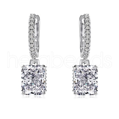 Rectangle 925 Sterling Silver Micro Pave Clear Cubic Zirconia Dangle Hoop Earrings for Woman EJEW-F350-07P-1