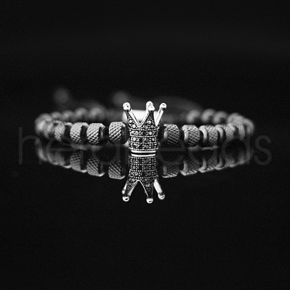 304 Stainless Steel Micro Pave Cubic Zirconia Braided Beads Bracelets WG0F93D-02-1