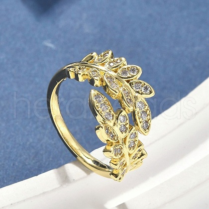 Brass Micro Pave Cubic Zirconia Cuff Rings for Women RJEW-D322-05G-1