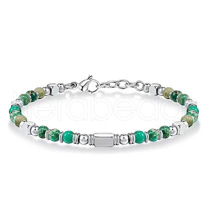 Adjustable 304 Stainless Steel Gemstone Beaded Bracelets FS-WG23DE2-03-1