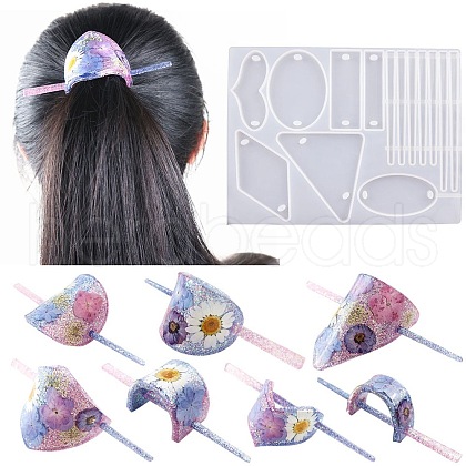 Oval & Rhombus & Rectangle & Triangle & Heart & Stick Hair Bun Cage Set Silicone Molds DIY-K042-02-1