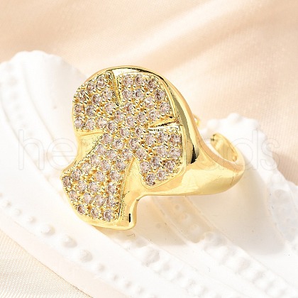 Brass Micro Pave Cubic Zirconia Cuff Rings for Women RJEW-F181-04G-1
