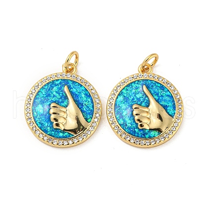 Brass Micro Pave Cubic Zirconia with Synthetic Opal Pendants KK-D096-05B-01-1