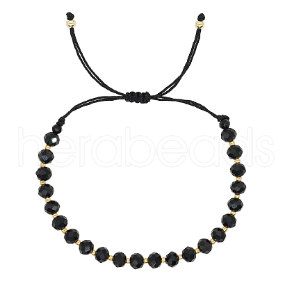 Bohemian Style Faceted Rondelle Glass Beaded Adjustable Braided Bracelets for Women MJ9163-1