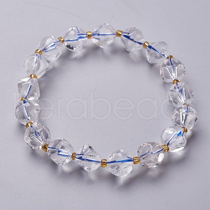 Faceted Natural Quartz Crystal Stretch Beaded Bracelets BJEW-H543-B10-1