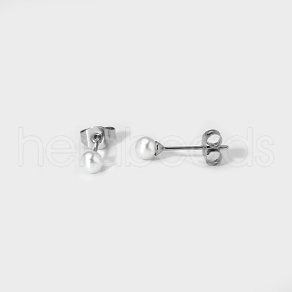 Elegant Stainless Steel Imitation Pearl Stud Earrings NB5919-7-1