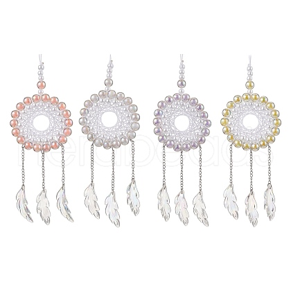 Acrylic Woven Net/Web with Feather Pendant Decorations HJEW-JM02352-1