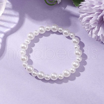 Kids ABS Plastic Imitation Pearl Round Beads Stretch Bracelets BJEW-JB11558-03-1