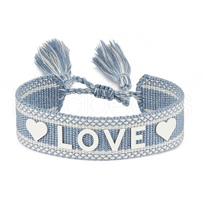 Silicone Word Love Pattern Braided Cord Bracelet with Polyester Tassels VALE-PW0001-032D-1