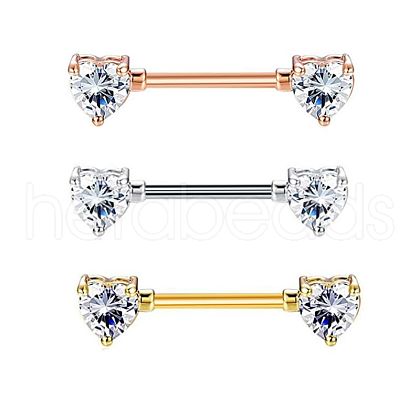 304 Stainless Steel Clear Cubic Zirconia Heart Nipple Rings WGD549D-02-1