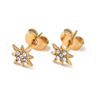 Ion Plating(IP) Rhinestone Flower Stud Earrings with 316 Surgical Stainless Steel Pins EJEW-A081-10G-04-1
