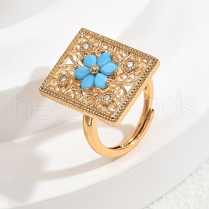 Brass Micro Pave Cubic Zirconia Adjustable Finger Rings for Women NX5384-2-1