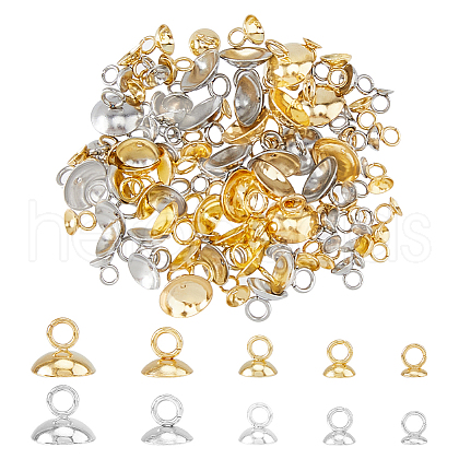 FIBLOOM 100Pcs 10 Styles 201 & 304 Stainless Steel Bead Cap Pendant Bails STAS-FI0001-02-1