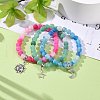 3Pcs Natural Weathered Agate(Dyed) Beaded Bracelets Set BJEW-JB07665-2