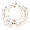 4Pcs 4 Style Alloy Chain Anklets Set with Heart Beaded and Butterfly Charm SJEW-D009-02KCG-2