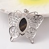 Butterfly Platinum Tone Brass Natural Tiger Eye Pendants G-M288-04-2