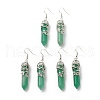 Natural Green Aventurine Bullet with Flower Dangle Earrings EJEW-G300-02P-07-1