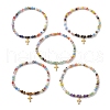 4mm Round Gemstone & Handmade Lampwork Beaded Stretch Bracelets BJEW-JB10257-1